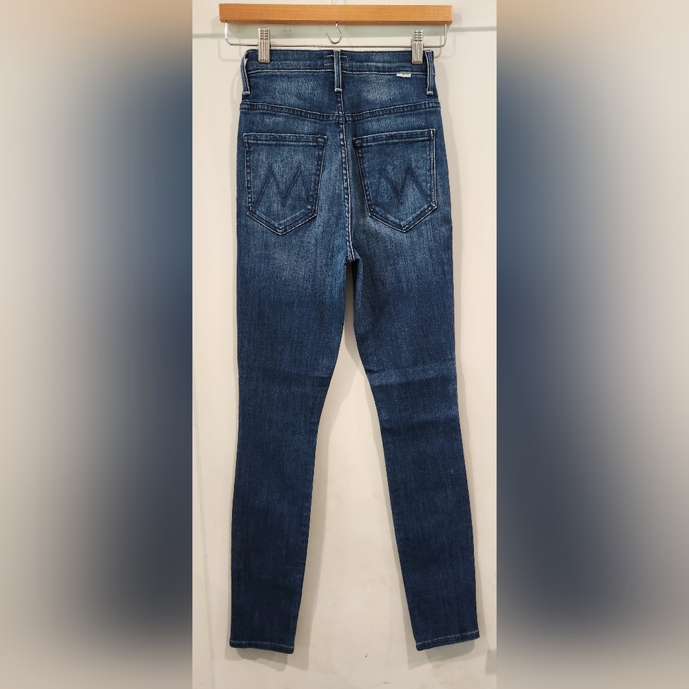 MOTHER High Waisted Rail Hoover Anchor Point Blue Denim Skinny Jeans Sz 24